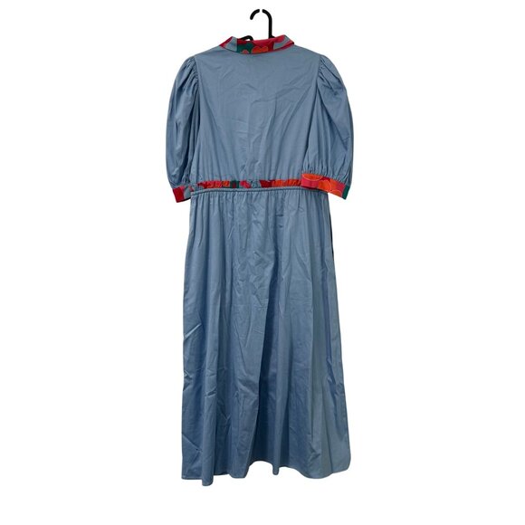 Alden Adair Taylor Puff Sleeve Contrast Trim Midi Dress in Roller Skate XL - Picture 9 of 11